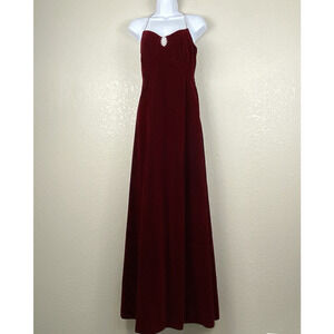 Vtg Evening Gown Womens‎ Medium Burgundy Velvet Empire Waist Maxi Dark Romance